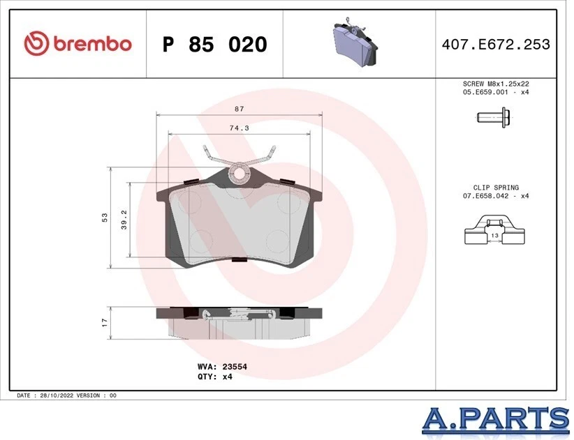 Brembo Brake Pad Set Complete Front Rear Audi A1 Skoda Seat Ibiza VW Polo - Image 3 of 3