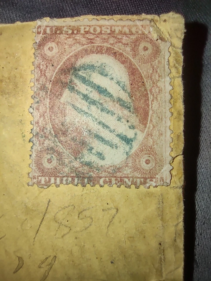 ANTIQUE RARE 1857 USPS Letter Cover 3 Cent George Washington Stamp W/  Letter - Image 2 of 4