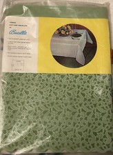 Vintage 1960s Green Bucilla Vinyl Lace Textured Rectangular Tablecloth 54x72 NEW