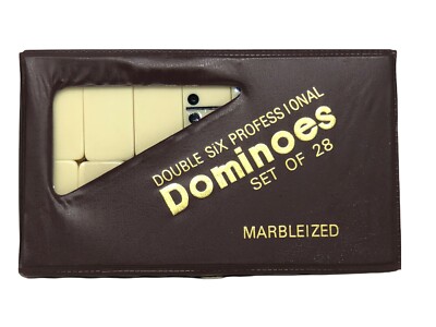 Dominoes Double Six Professional Set of 28 Marbleized in Brown Case 