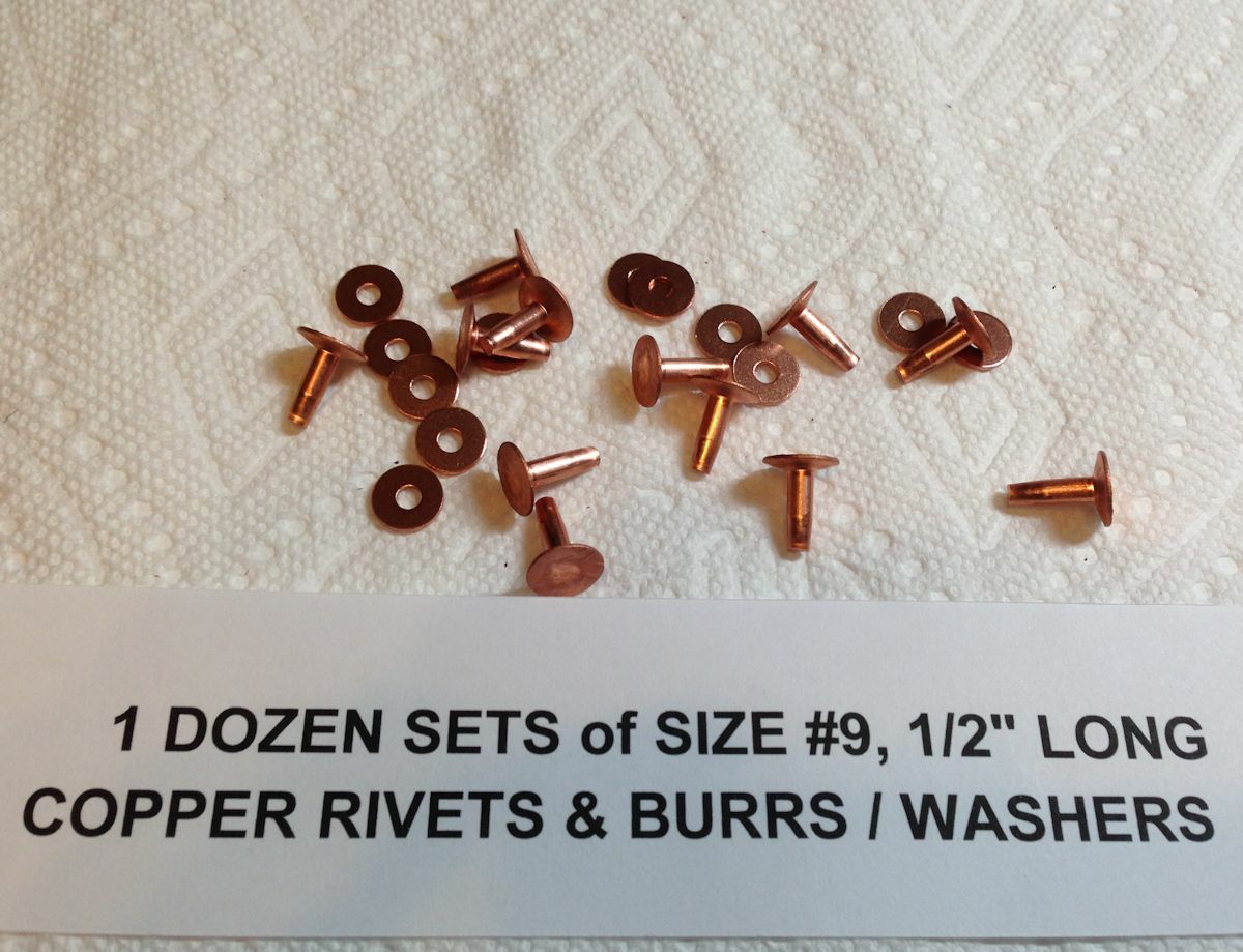 SIZE 9__1/2" SOLID COPPER RIVETS & BURRS_WASHERS__12 Sets U.S. SELLER