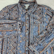 Catherines Shirt Womens 1X 18/20W Top Colorful Geometric Floral Aztec Button