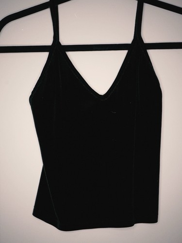 Brandy Melville Black Velvet cropped top one size - The Perfect Black Cami Top - Picture 3 of 7