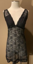 L Black Sheer Lace Babydoll Nighty Chemise W Scoop Back  Deep V Front