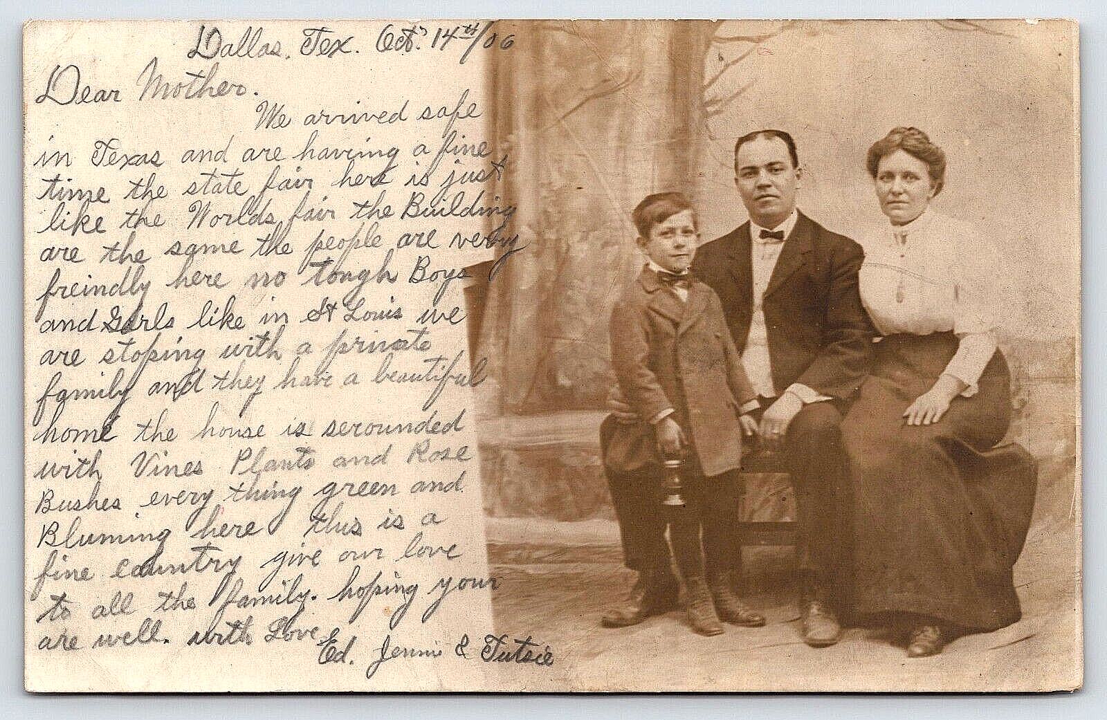 RPPC Vintage Antique Old Picture Photo Postcard Family Man Lady Boy Dallas Texas
