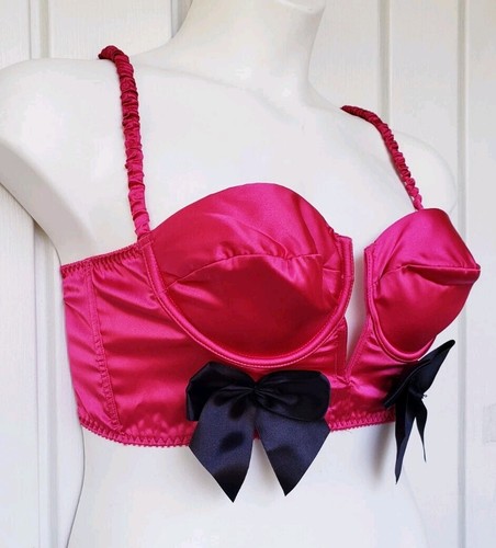 Victoria Secret Sexy Little Things Pink Satin Bra with Black Bows Size Large - Picture 4 of 5