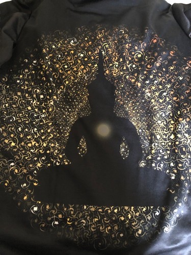 Felpa nera con cappuccio abbigliamento attivo Buddha cuore chakra tunica eterea grande unisex - Foto 5 di 10
