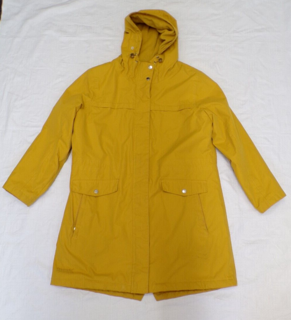 Regatta Serleena Coat UK16 Hydrafort Mid Length Yellow Hood Pockets VGC #76