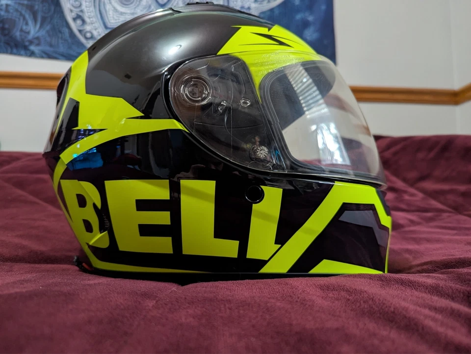 Capacete de motocicleta BELL com aberturas e viseira - Viseira alta Verde limão/preto (pequeno) - Imagem 4 de 4