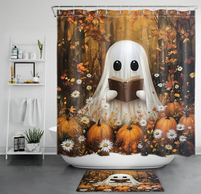 Spooky Ghost Pumpkin Fall Halloween Shower Curtain Bathroom Accessories ...