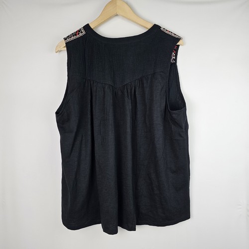 Knox Rose Black Embroidered Tank Top Blouse Loose Flowy Notch Neck Plus Size XL - 第 5/5 張圖片