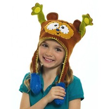 Children's Kid's Brown Monkey Button Nosed Furry Flip Up Fun Squeeze Me Beanie