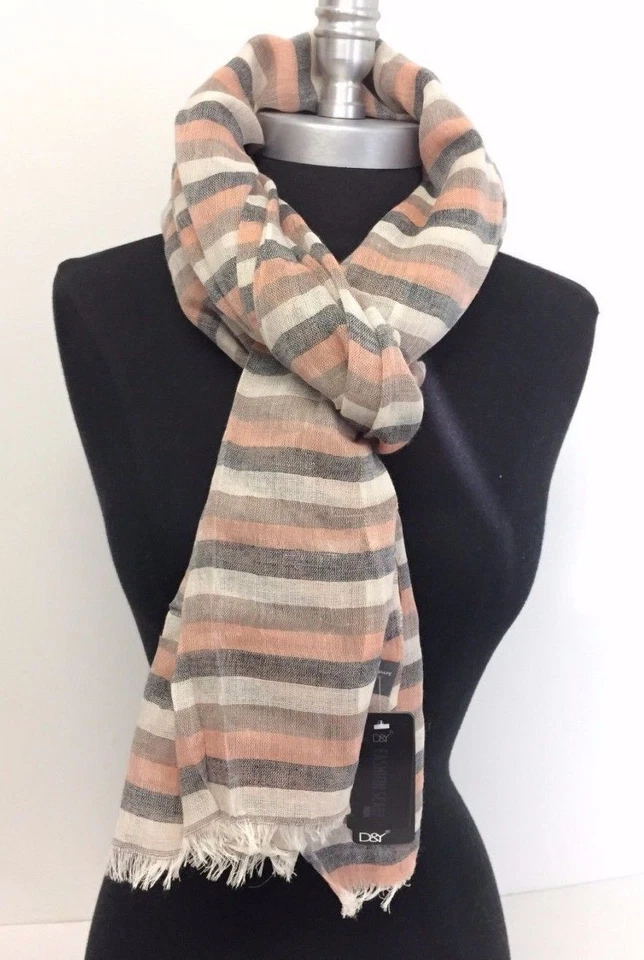 Nuevo Hombre Moda Algodón Largo Bufanda Envoltura Envejecido Rayas Melocotón/Beige/Negro Suave Foto 3 de 4