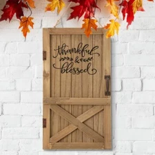 Glitzhome 18"H Natural Wooden Thanksgiving Barn Door Wall Decor Home Stand Decor