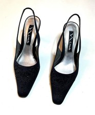 Nina Women  s Dress Shoes - Black Satin with Beads - Closed Toes - Slingback  s