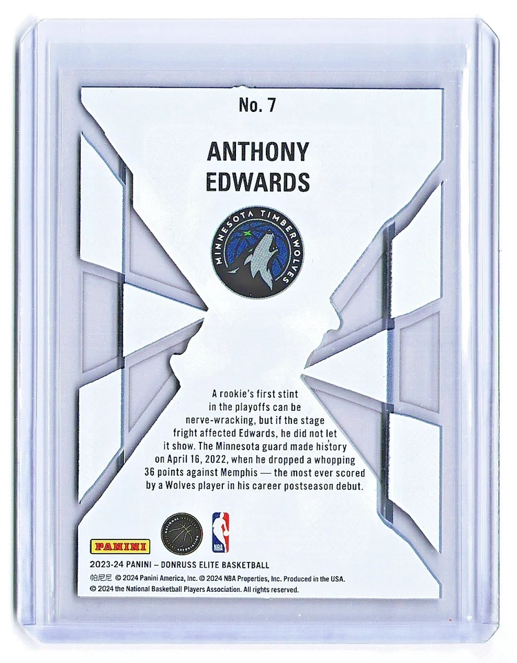 Anthony Edwards 2023-24 Donruss Elite Deck CLEAR ACETATE SP Minnesota - Image 2 of 2