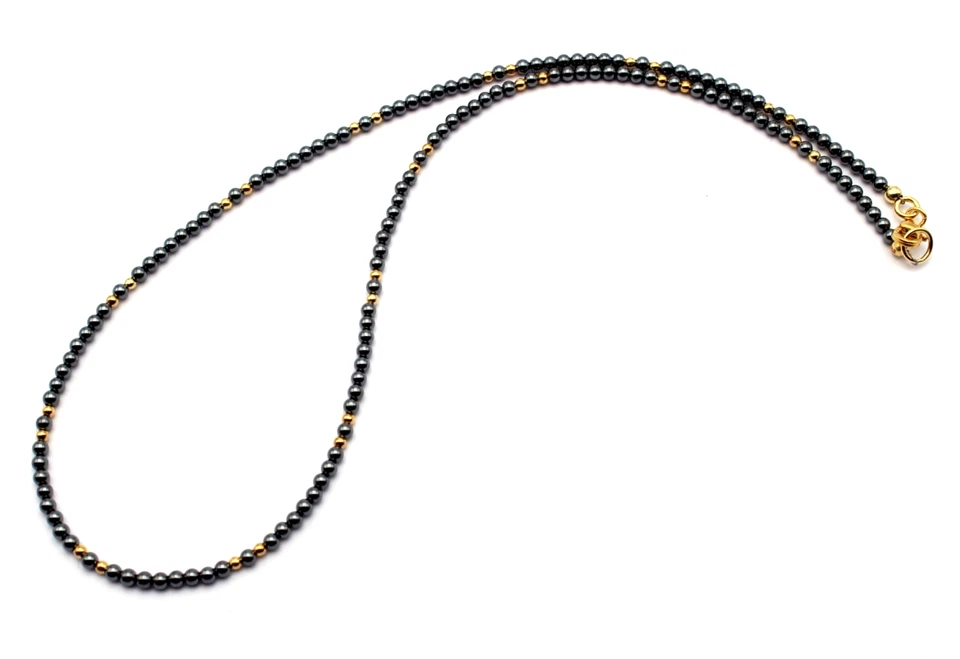 Ematite Collana Pietre Preziose Sfera Collier 925 Argento Dorato Metallico Nero - Immagine 3 di 4