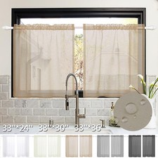 Short Sheer Curtains Kitchen Cafe Small Net Voile Window Drapes Weave Tier Tulle