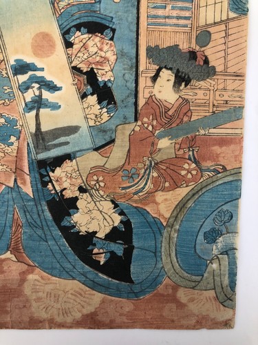Trittico xilografia Kunisada: Shin Yoshiwara Inamotoro al suo apice Bijin-ga - Foto 19 di 21