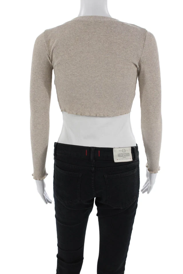 Bershka 女式针织短开衫衬衫上衣棕色 XS 码 — 第 3/4 张图片