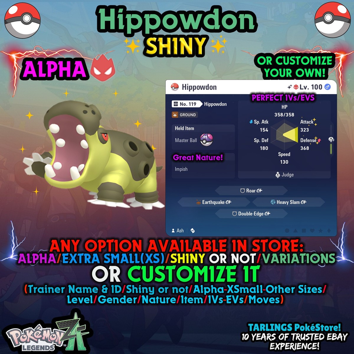 Pokemon Legends ZA 🐉 Hippowdon - SHINY/NON/ALPHAS/XS/BUNDLES