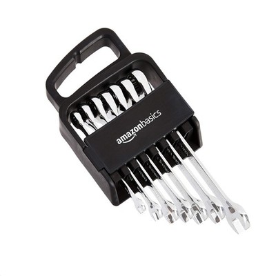 Amazon Basics Metric Ratcheting Combination Wrench Set, 7 Piece, Chrome