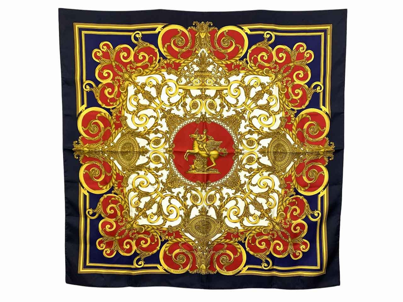 Hermes Carre 90 Tuileries Park Navy Silk Scarf