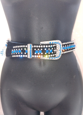 Western Wide Studded Rhinestone Belt Black w/ Blue & Clear  display picture 1