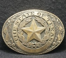 XA01136 VINTAGE 1970s THE STATE OF TEXAS COMMEMORATIVE SOLID BRASS BELT BUCKLE
