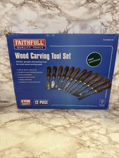  Faithfull Wood Carving Chisel Set in Wooeden Storage Case 12 Piece FAIWCSET12F