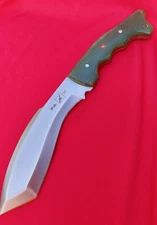 13" CFK- iPak, Thick Full Tang D2 Steel Bush Knife w/ Custom Leather Sheath.