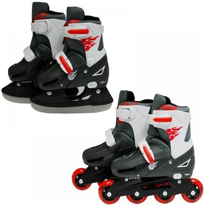 Jungen rot 2in1 verstellbar Roller Blades Inline Schlittschuhe Eislaufen Set klein 9-12