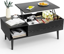 Sweetcrispy Coffee Table Lift Top with Storage Shelf Black