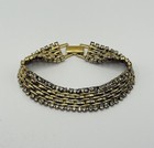 Vintage Gold Tone Rhinestone Bracelet — Multi Strand Wide Link