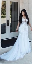 Monreal Ivory Lace Beaded Plunging Mermaid Tulle Sleeveless Wedding Dress