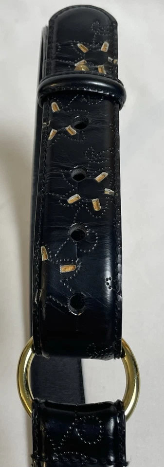 Lauren Ralph Lauren Dress Belt Small Floral Cut Out Italian Leather Hook & Loop - Image 3 of 4