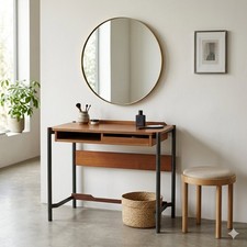 Coiffeuse Vintage Plaquée en Acajou Métal Design des Années 1960 Originale