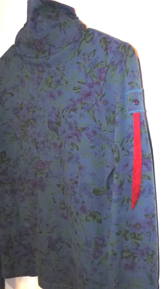 De colección S M y2k OILILY Suave Cuello en T Cinta Jersey TEAL Azul Púrpura Floral Suéter Foto 4 de 4