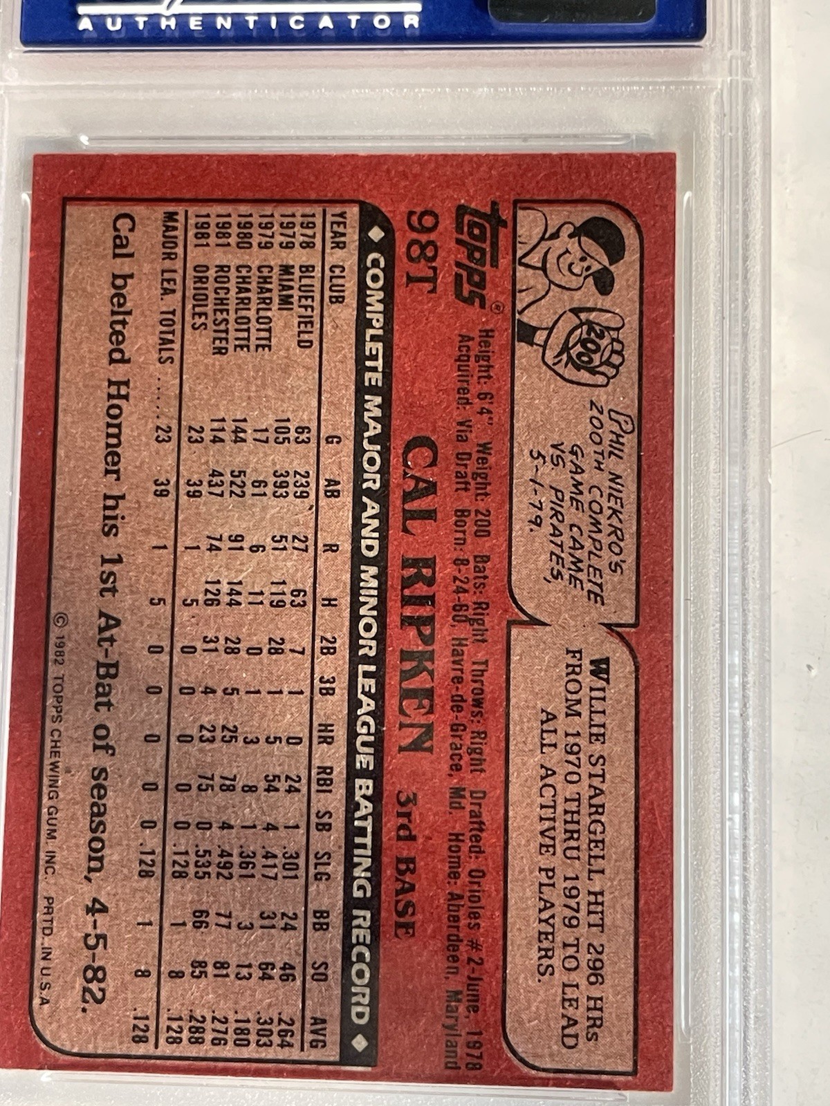1982 Topps Traded - Cal Ripken #98T (AU, RC) view 4