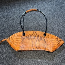 Womens Faux Snake Skin Leather Hand Bag Carry Orange 16x7 VTG Western