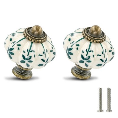 Zernmiarder Ivory & Green Pumpkin Knobs 2 Pack Ceramic 35mm, 2,
