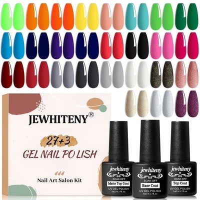 30pcs Gel Nail Polish Kit With 27 Colors + Matte Top Coat Base Coat And Top Coat
