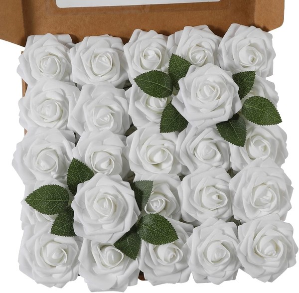 KüNstliche Rosen 25 StüCk Schaumrosen Kunstblumen Hochzeit Dekoration Weiß-image