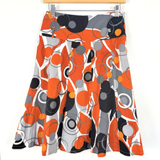 Deco Womens Small Skirt Orange Skater 70s 80s Disco Artsy Fun A-line Lined