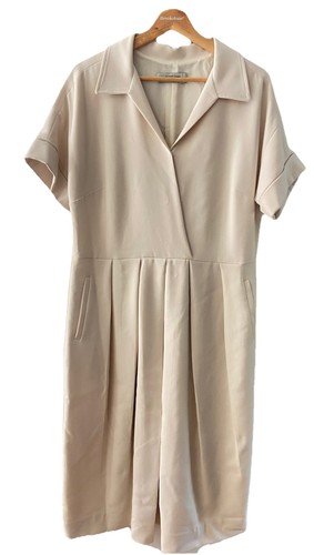 Rachel Comey Tempo Midikleid Größe 10 Elfenbein Krepp Plissee Kurzarm V-Ausschnitt - Bild 1 von 13