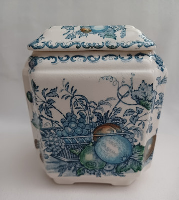 Antique Mason's Tea Caddy ''Fruit Basket'' Ironstone England Blue Transferwar MINT