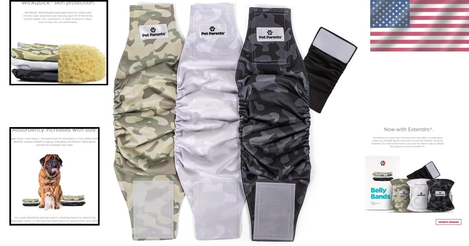 Envolturas para vientre de perro altamente absorbentes para perros machos pequeños - Juego de 3 pañales lavables Foto 2 de 4