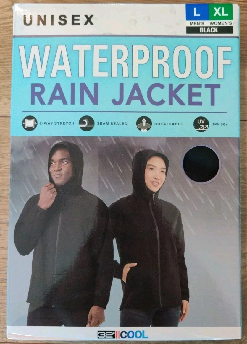 ⭐NEW⭐ 32 Degrees Cool Waterproof Rain Jacket BLACK UNISEX Mens L / Womens XL