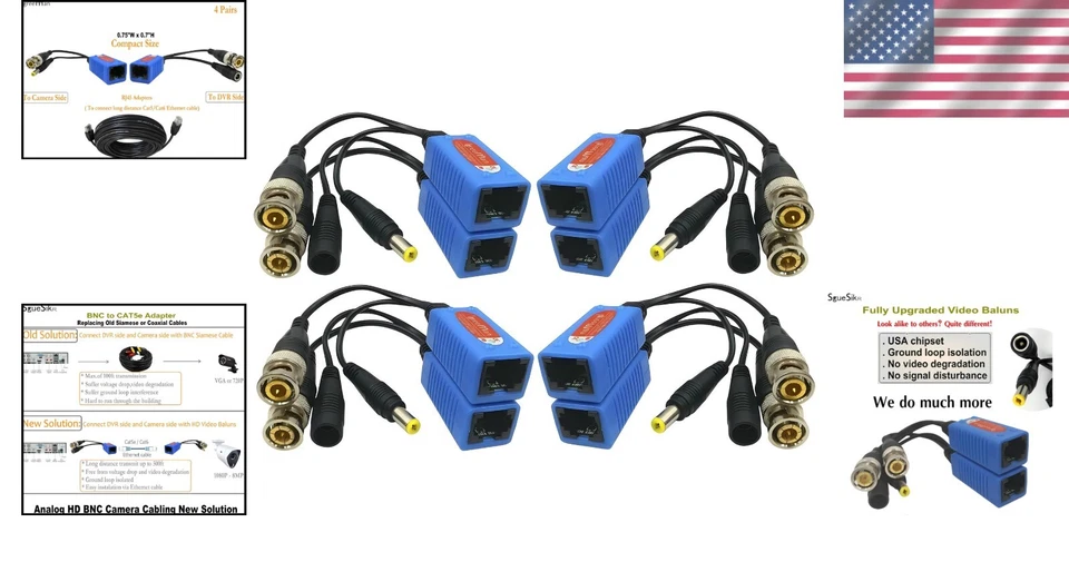 Adaptador BNC para RJ45 Premium - Balun de vídeo passivo 400 pés para câmeras analógicas - Imagem 2 de 4