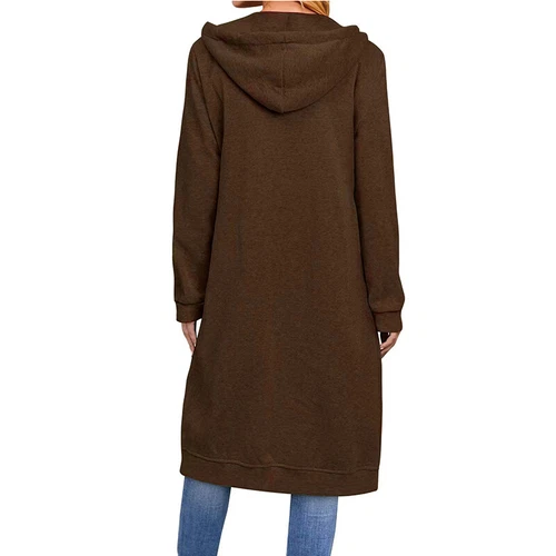 Damen Frauen langer Kapuzen Hoodie Reißverschluss Tasche Pullover Fleece Mantel Sweatshirt Tops - Bild 8 von 21